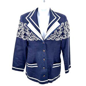 VINTAGE BELLDINI NAVY BLUE WHITE OVERSIZED NAUTICAL BLAZER JACKET - 14